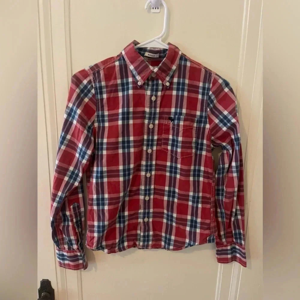 Abercrombie Kids Cotton Blue/Red Plaid Dress Shirt Large